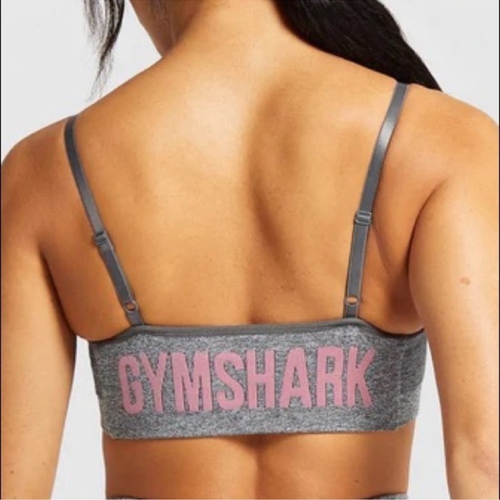 Gymshark Heather Gray Sports Bra with Pink Logo